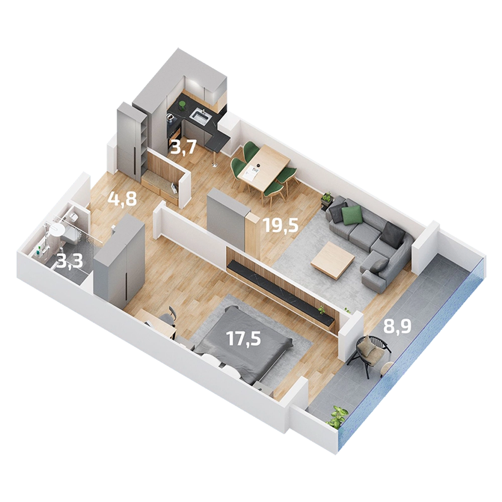B-7 1 Bedroom